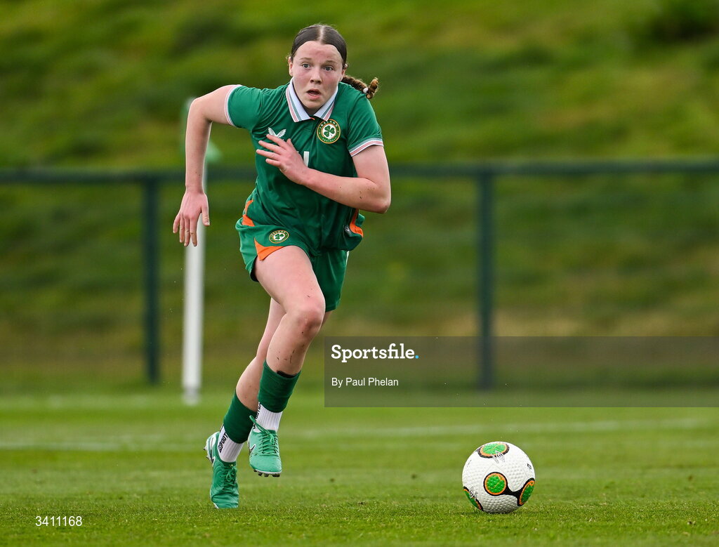 31 March 2026; Ruby Boland of Republic of Ireland during the Girls U16 international friendly match between Repubic of Ireland and Switzerland at the FAI National Training Centre in Abbotstown, Dublin. Photo by Paul Phelan/Sportsfile