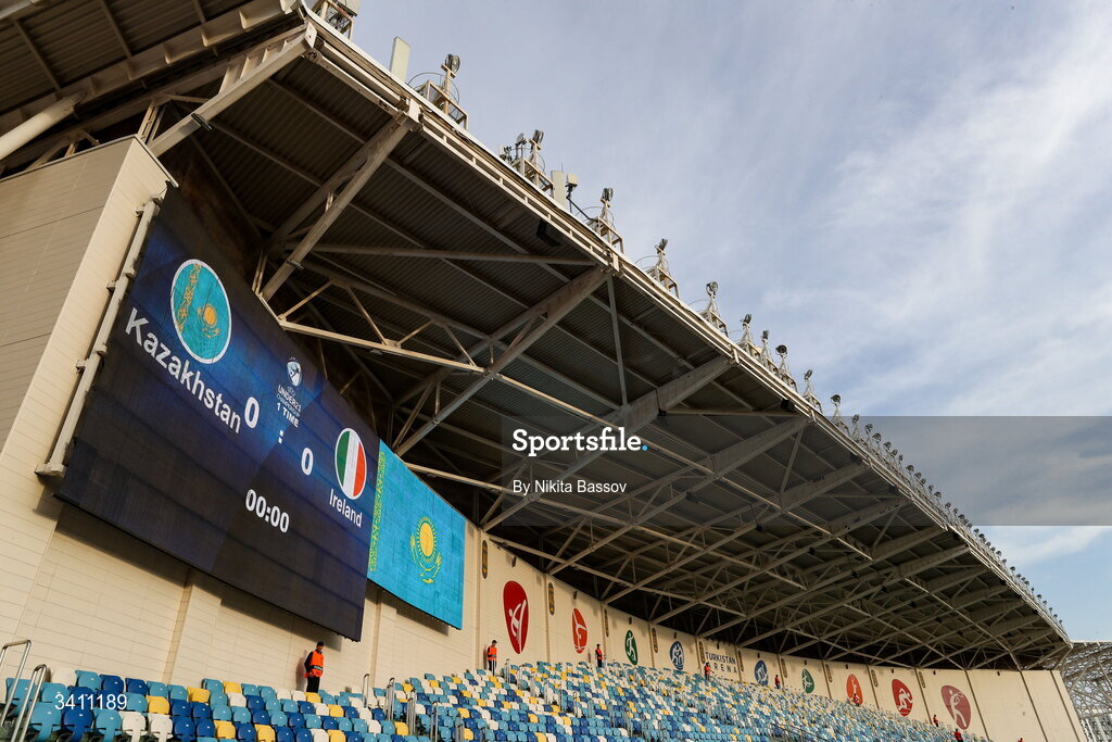 31 March 2026; A general view of the stadium ahead of the UEFA European U21 Championship qualifier match between Kazakhstan and Republic of Ireland at Turkistan Arena in Turkeistan, Kazakhstan. Photo by Nikita Bassov/Sportsfile