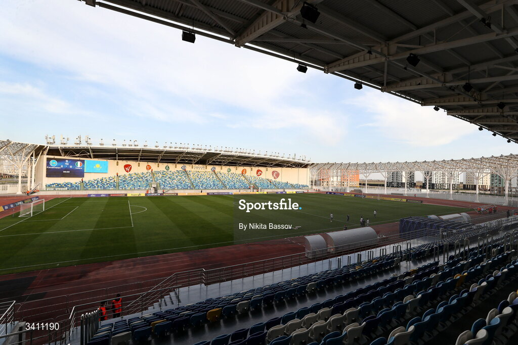 31 March 2026; A general view inside the stadium ahead of the UEFA European U21 Championship qualifier match between Kazakhstan and Republic of Ireland at Turkistan Arena in Turkeistan, Kazakhstan. Photo by Nikita Bassov/Sportsfile