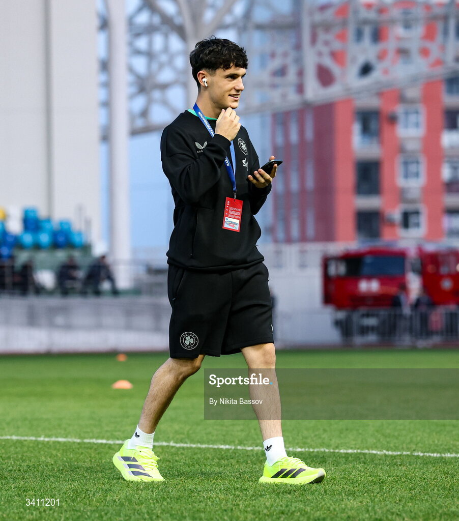 31 March 2026; Aaron Ochoa Moloney of Republic of Ireland before the UEFA European U21 Championship qualifier match between Kazakhstan and Republic of Ireland at Turkistan Arena in Turkeistan, Kazakhstan. Photo by Nikita Bassov/Sportsfile