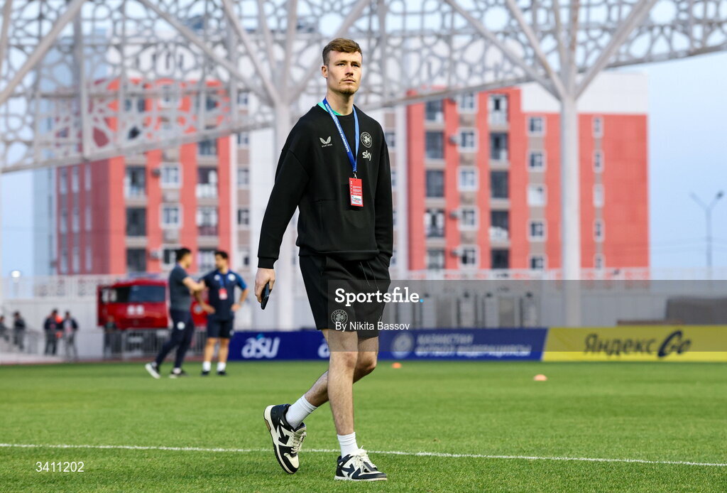 31 March 2026; Republic of Ireland goalkeeper Noah Jauny before the UEFA European U21 Championship qualifier match between Kazakhstan and Republic of Ireland at Turkistan Arena in Turkeistan, Kazakhstan. Photo by Nikita Bassov/Sportsfile