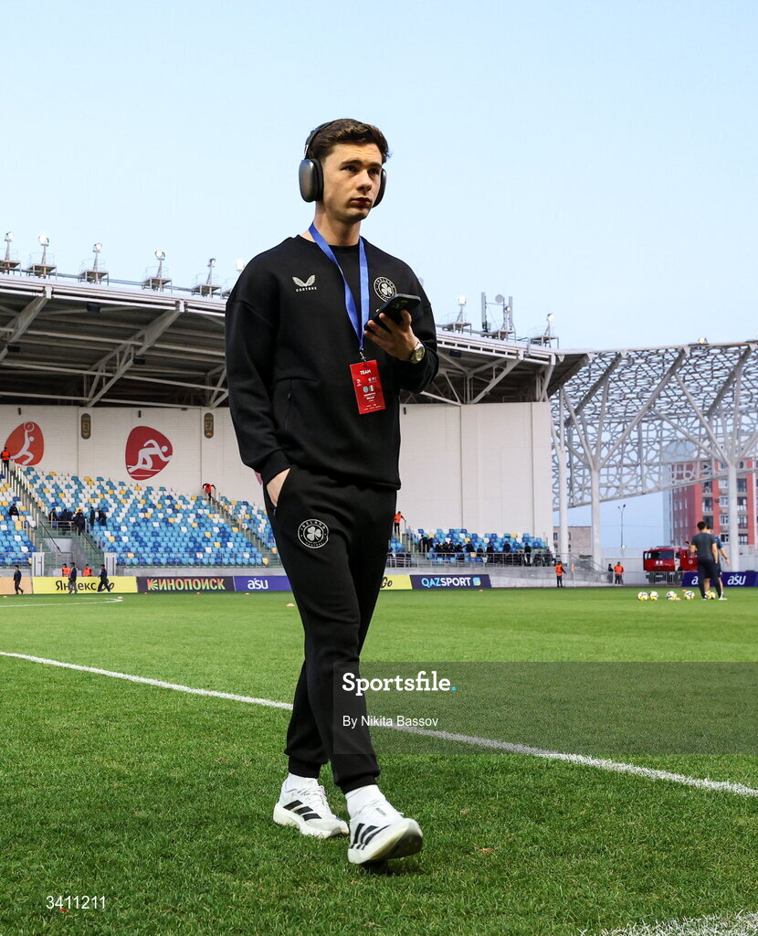 31 March 2026; Jamie Mulins of Republic of Ireland before the UEFA European U21 Championship qualifier match between Kazakhstan and Republic of Ireland at Turkistan Arena in Turkeistan, Kazakhstan. Photo by Nikita Bassov/Sportsfile