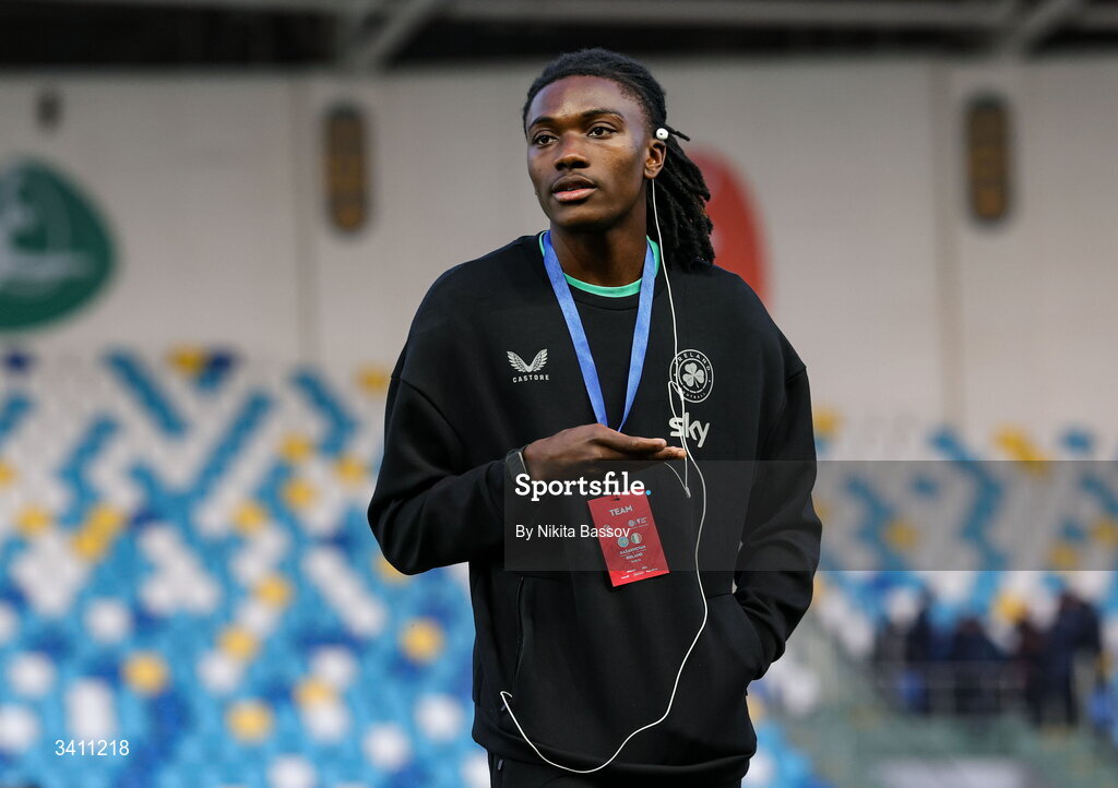 31 March 2026; Jaden Umeh of Republic of Ireland before the UEFA European U21 Championship qualifier match between Kazakhstan and Republic of Ireland at Turkistan Arena in Turkeistan, Kazakhstan. Photo by Nikita Bassov/Sportsfile