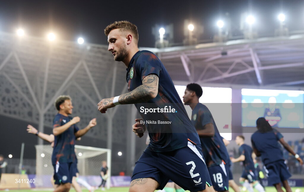 31 March 2026; Sam Curtis of Republic of Ireland before the UEFA European U21 Championship qualifier match between Kazakhstan and Republic of Ireland at Turkistan Arena in Turkeistan, Kazakhstan. Photo by Nikita Bassov/Sportsfile