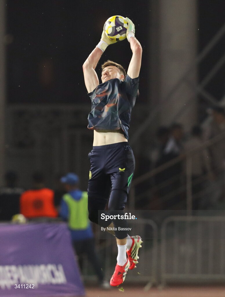 31 March 2026; Noah Jauny of Republic of Ireland before the UEFA European U21 Championship qualifier match between Kazakhstan and Republic of Ireland at Turkistan Arena in Turkeistan, Kazakhstan. Photo by Nikita Bassov/Sportsfile