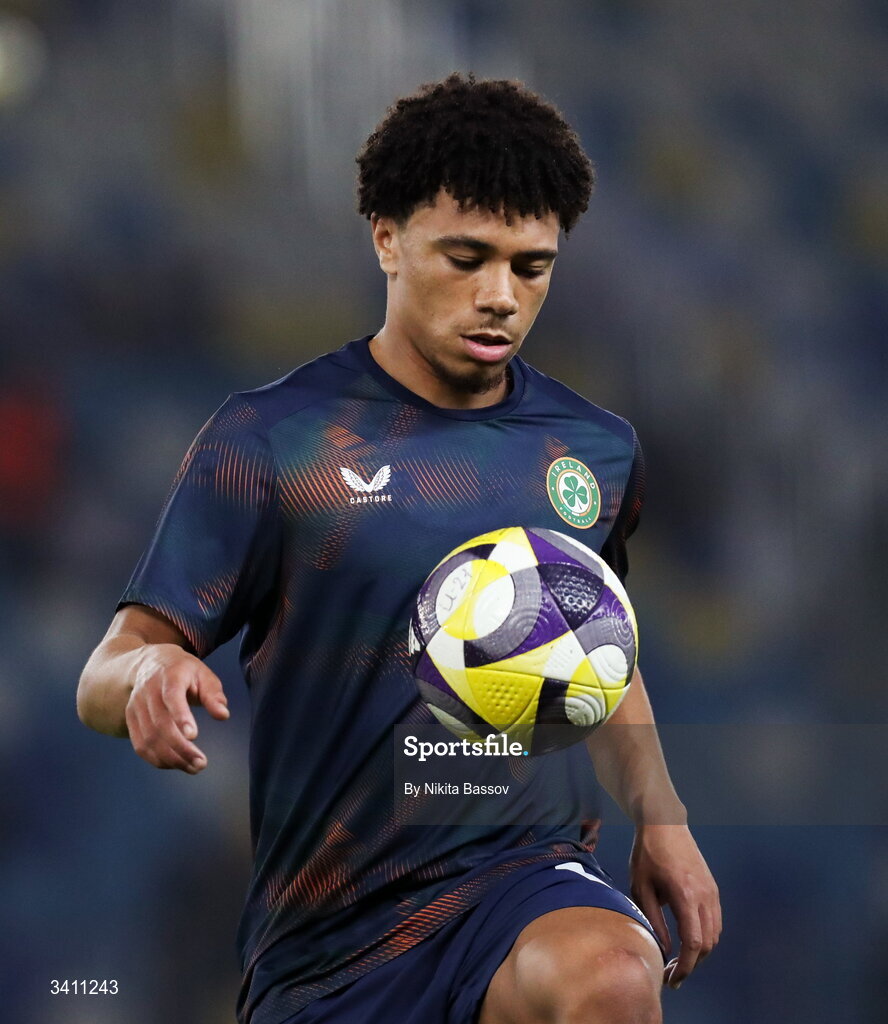 31 March 2026; Leon Ayinde of Republic of Ireland before the UEFA European U21 Championship qualifier match between Kazakhstan and Republic of Ireland at Turkistan Arena in Turkeistan, Kazakhstan. Photo by Nikita Bassov/Sportsfile