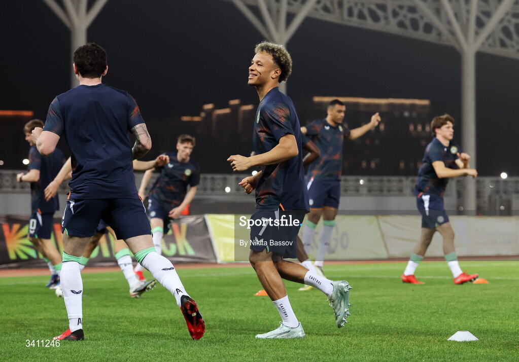 31 March 2026; Trent Kone-Doherty of Republic of Ireland before the UEFA European U21 Championship qualifier match between Kazakhstan and Republic of Ireland at Turkistan Arena in Turkeistan, Kazakhstan. Photo by Nikita Bassov/Sportsfile