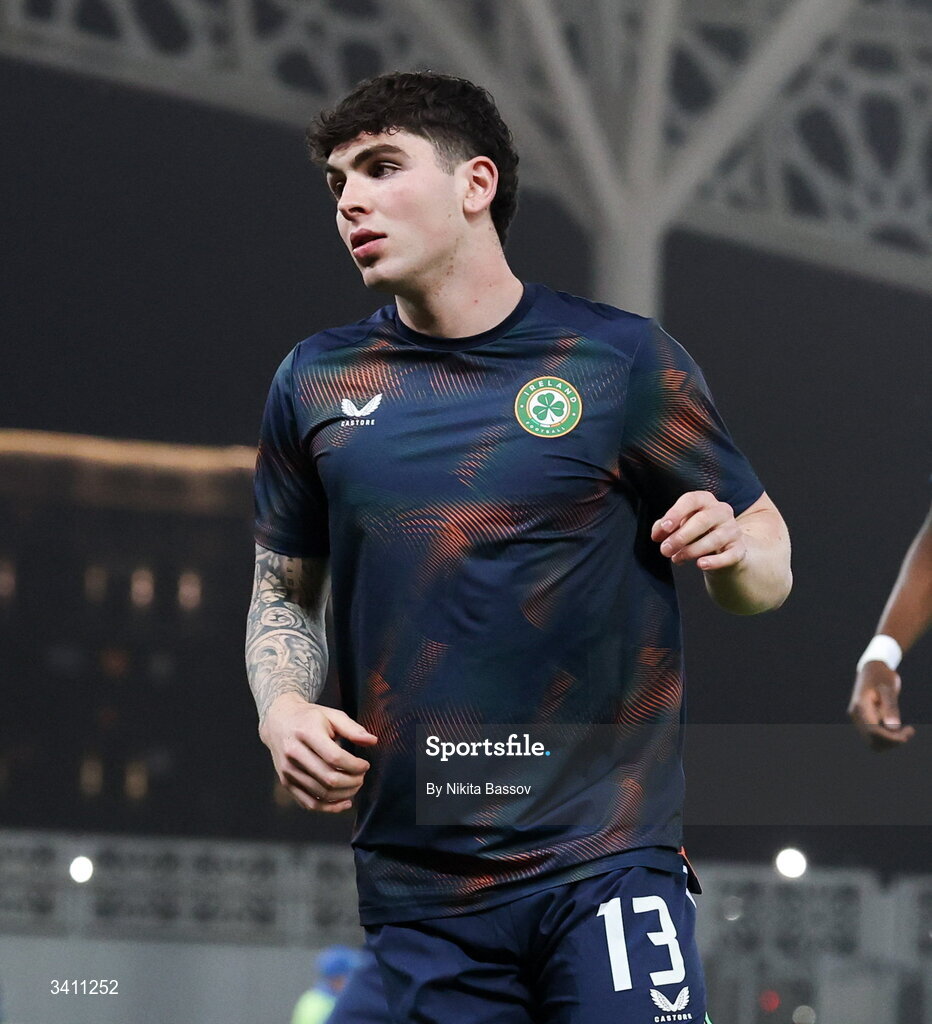 31 March 2026; Sean Patton of Republic of Ireland before the UEFA European U21 Championship qualifier match between Kazakhstan and Republic of Ireland at Turkistan Arena in Turkeistan, Kazakhstan. Photo by Nikita Bassov/Sportsfile