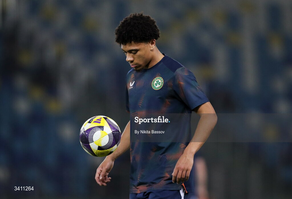 31 March 2026; Leon Ayinde of Republic of Ireland before the UEFA European U21 Championship qualifier match between Kazakhstan and Republic of Ireland at Turkistan Arena in Turkeistan, Kazakhstan. Photo by Nikita Bassov/Sportsfile