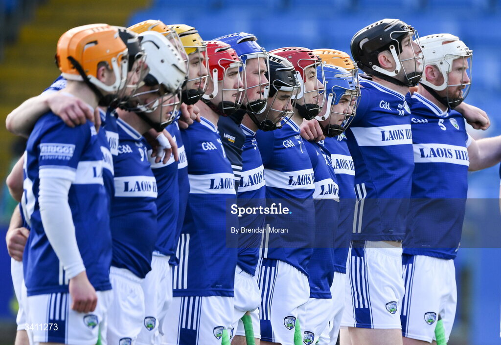28 March 2026; The Laois team before the Allianz Hurling League Division 2 final match between Laois and Kerry at Laois Hire O'Moore Park in Portlaoise, Laois. Photo by Brendan Moran/Sportsfile
