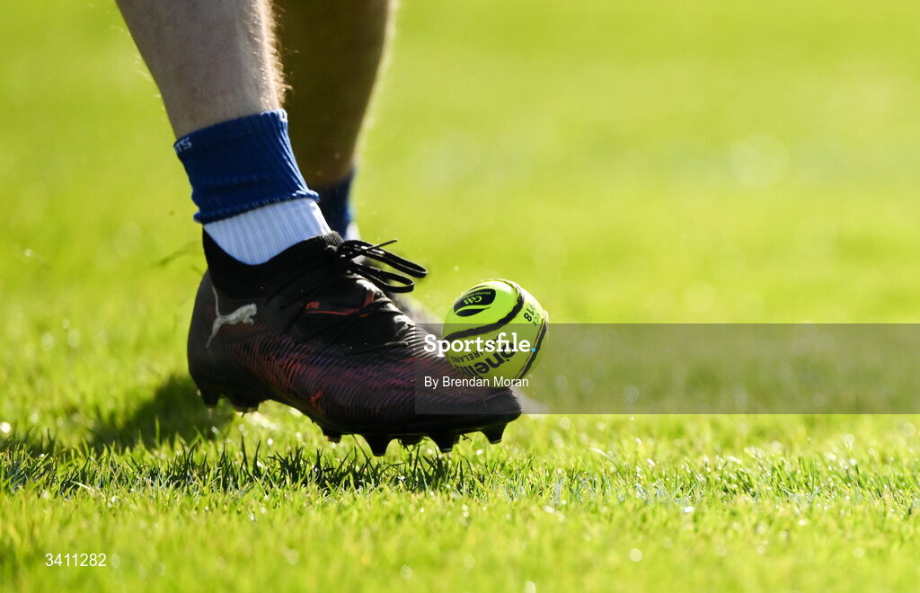 28 March 2026; A player kicks a sliotar during the Allianz Hurling League Division 2 final match between Laois and Kerry at Laois Hire O'Moore Park in Portlaoise, Laois. Photo by Brendan Moran/Sportsfile