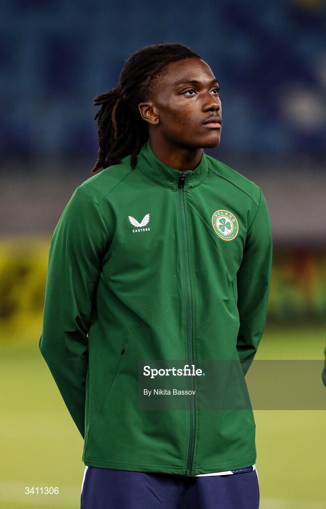 31 March 2026; Jaden Umeh of Republic of Ireland before the UEFA European U21 Championship qualifier match between Kazakhstan and Republic of Ireland at Turkistan Arena in Turkeistan, Kazakhstan. Photo by Nikita Bassov/Sportsfile