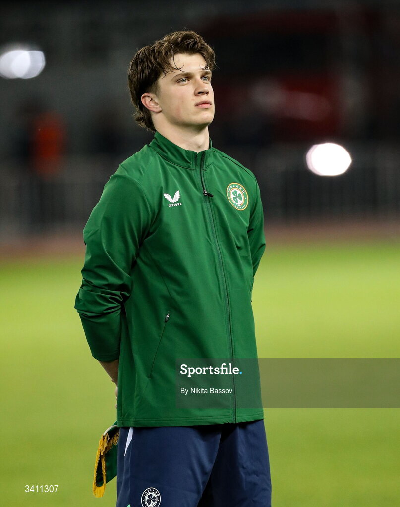 31 March 2026; Conor McManus of Republic of Ireland before the UEFA European U21 Championship qualifier match between Kazakhstan and Republic of Ireland at Turkistan Arena in Turkeistan, Kazakhstan. Photo by Nikita Bassov/Sportsfile