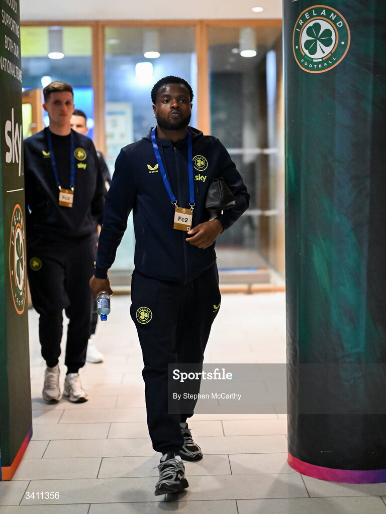 31 March 2026; Millenic Alli of Republic of Ireland arrives before the international friendly match between Republic of Ireland and North Macedonia at Aviva Stadium in Dublin. Photo by Stephen McCarthy/Sportsfile