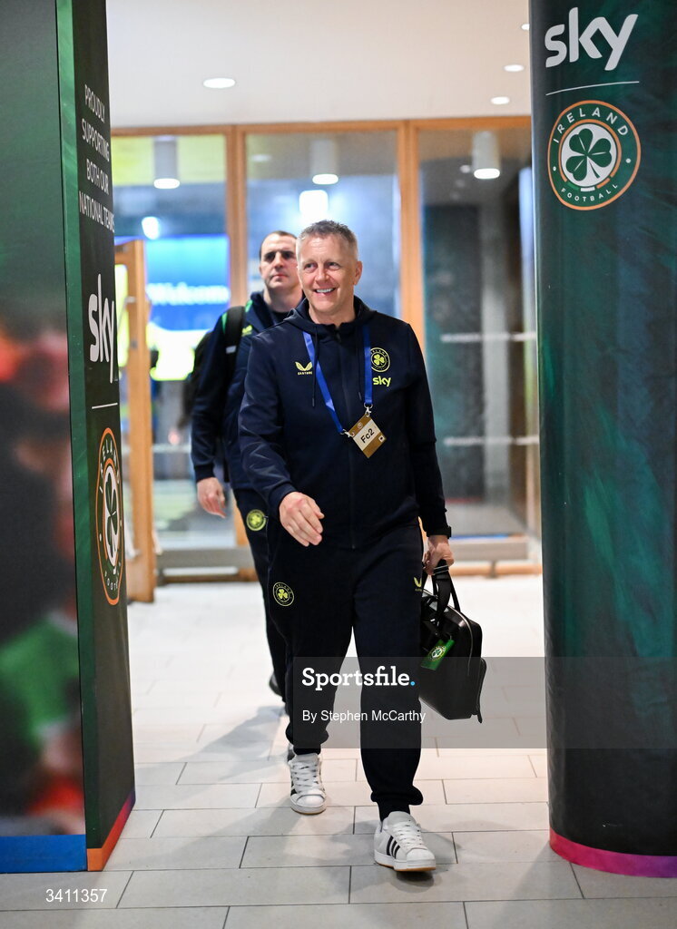 31 March 2026; Republic of Ireland head coach Heimir Hallgrimsson arrives before the international friendly match between Republic of Ireland and North Macedonia at Aviva Stadium in Dublin. Photo by Stephen McCarthy/Sportsfile