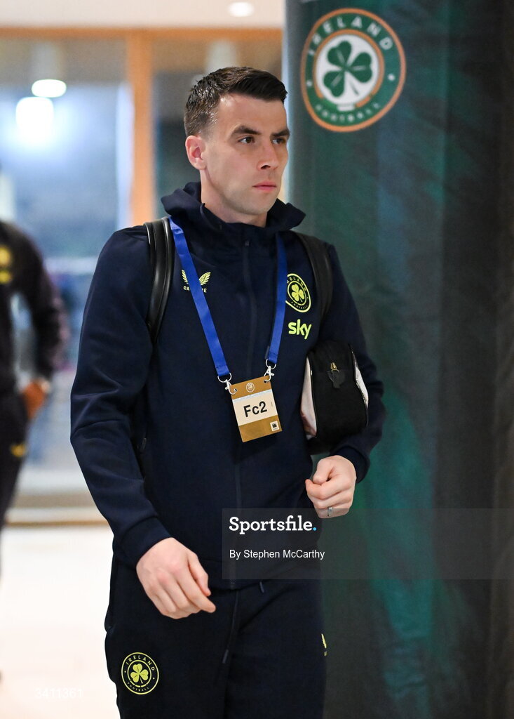 31 March 2026; Seamus Coleman of Republic of Ireland arrives before the international friendly match between Republic of Ireland and North Macedonia at Aviva Stadium in Dublin. Photo by Stephen McCarthy/Sportsfile