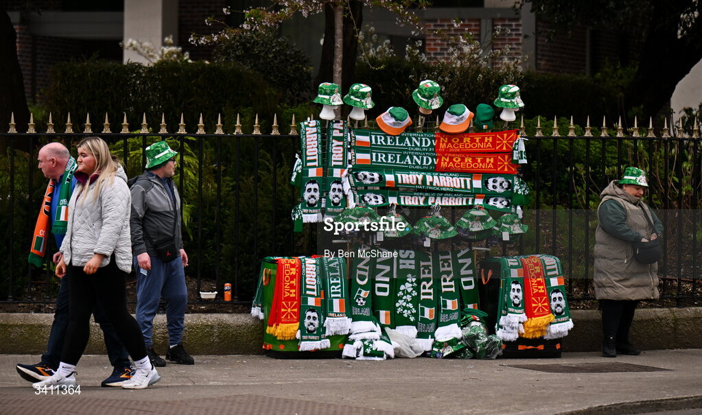 31 March 2026; Merchandise outside the stadium before the international friendly match between Republic of Ireland and North Macedonia at Aviva Stadium in Dublin. Photo by Ben McShane/Sportsfile
