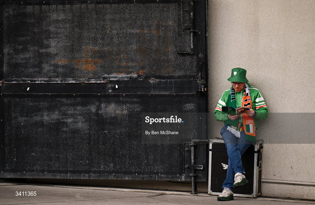 31 March 2026; Republic of Ireland supporter David Browne, from Ballymore Eustace, Kildare, before the international friendly match between Republic of Ireland and North Macedonia at Aviva Stadium in Dublin. Photo by Ben McShane/Sportsfile