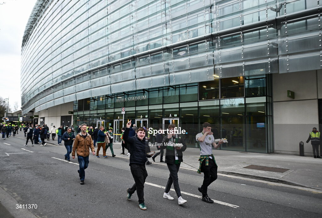 31 March 2026; Republic of Ireland supporters before the international friendly match between Republic of Ireland and North Macedonia at Aviva Stadium in Dublin. Photo by Ben McShane/Sportsfile