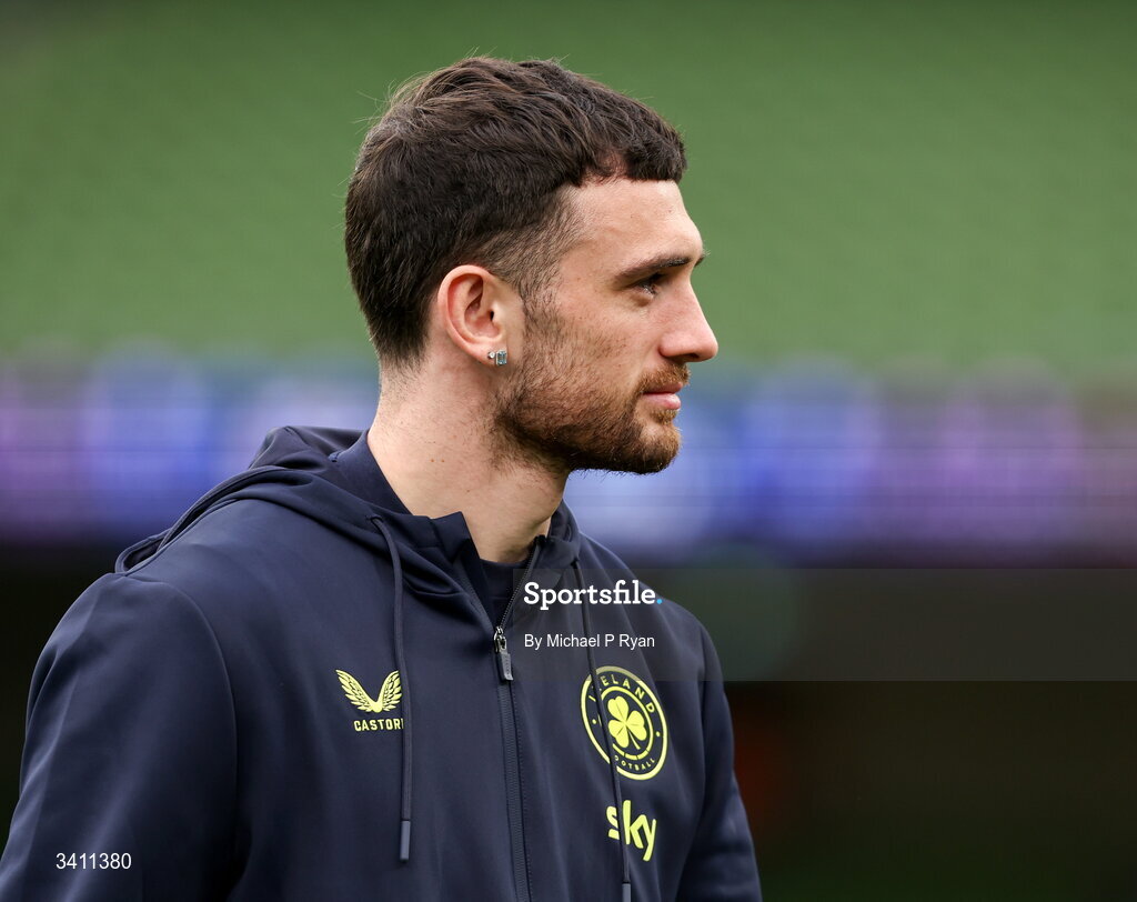 31 March 2026; Troy Parrott of Republic of Ireland before the international friendly match between Republic of Ireland and North Macedonia at Aviva Stadium in Dublin. Photo by Michael P Ryan/Sportsfile