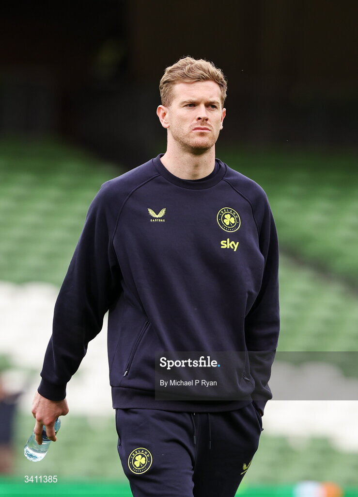 31 March 2026; Nathan Collins of Republic of Ireland before the international friendly match between Republic of Ireland and North Macedonia at Aviva Stadium in Dublin. Photo by Michael P Ryan/Sportsfile