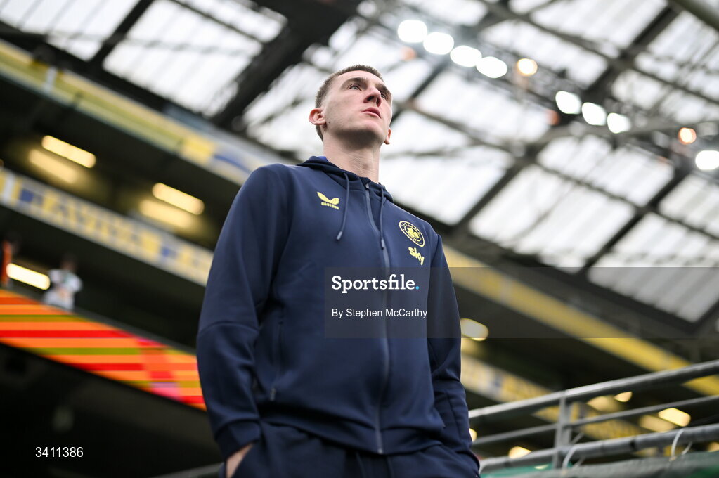 31 March 2026; Jimmy Dunne of Republic of Ireland walks the pitch before the international friendly match between Republic of Ireland and North Macedonia at Aviva Stadium in Dublin. Photo by Stephen McCarthy/Sportsfile