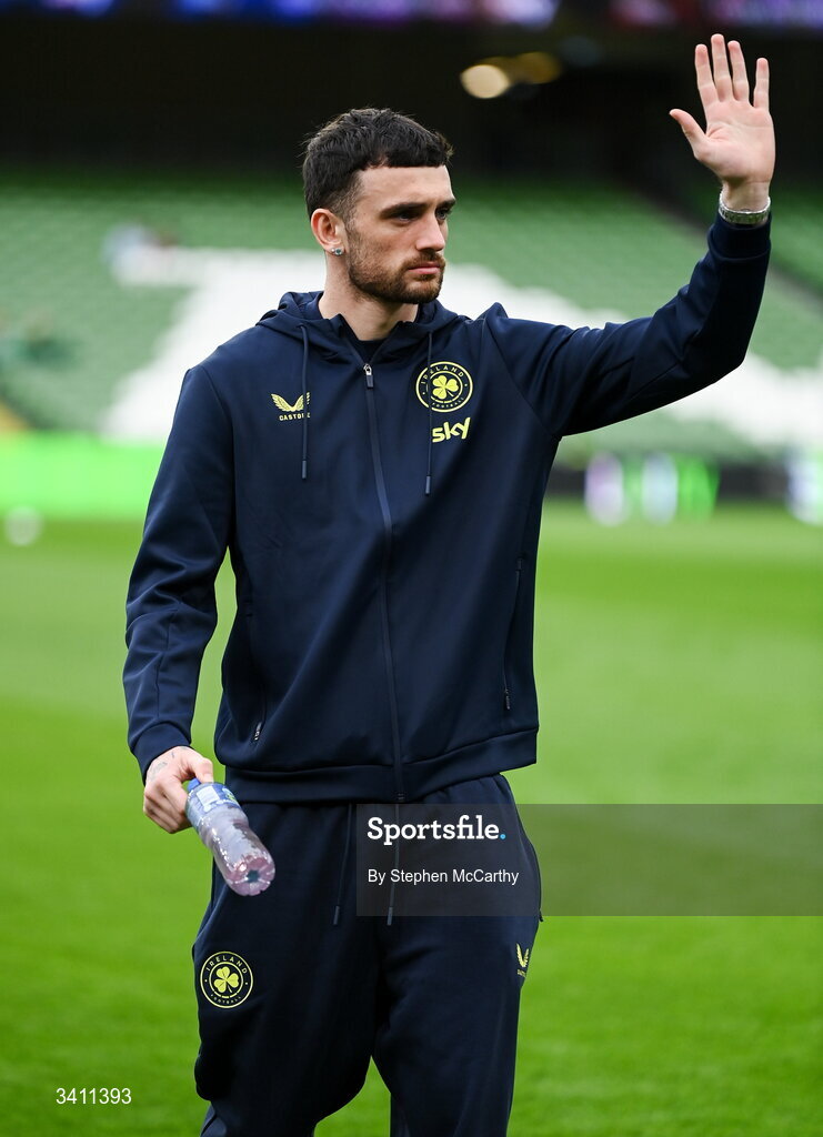 31 March 2026; Troy Parrott of Republic of Ireland before the international friendly match between Republic of Ireland and North Macedonia at Aviva Stadium in Dublin. Photo by Stephen McCarthy/Sportsfile