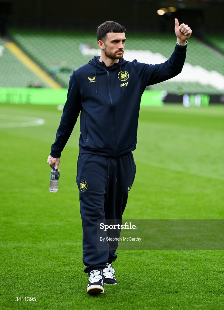 31 March 2026; Troy Parrott of Republic of Ireland before the international friendly match between Republic of Ireland and North Macedonia at Aviva Stadium in Dublin. Photo by Stephen McCarthy/Sportsfile
