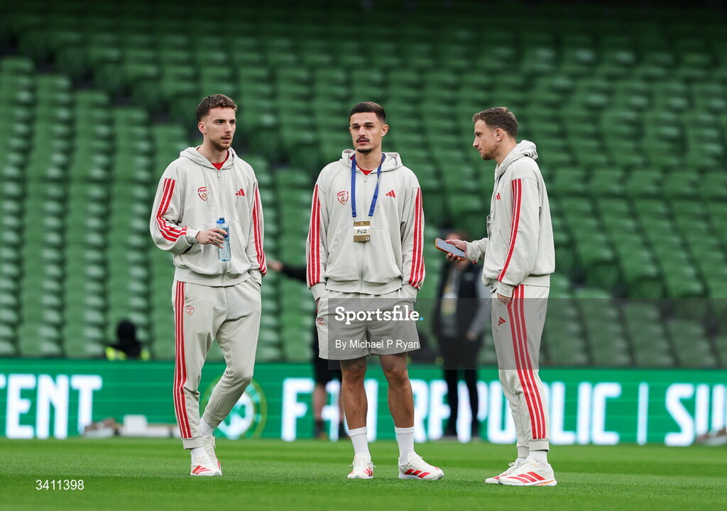31 March 2026; North Macedonia players before the international friendly match between Republic of Ireland and North Macedonia at Aviva Stadium in Dublin. Photo by Michael P Ryan/Sportsfile