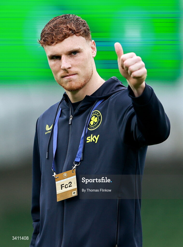 31 March 2026; Jake O'Brien of Republic of Ireland before the international friendly match between Republic of Ireland and North Macedonia at Aviva Stadium in Dublin. Photo by Thomas Flinkow/Sportsfile