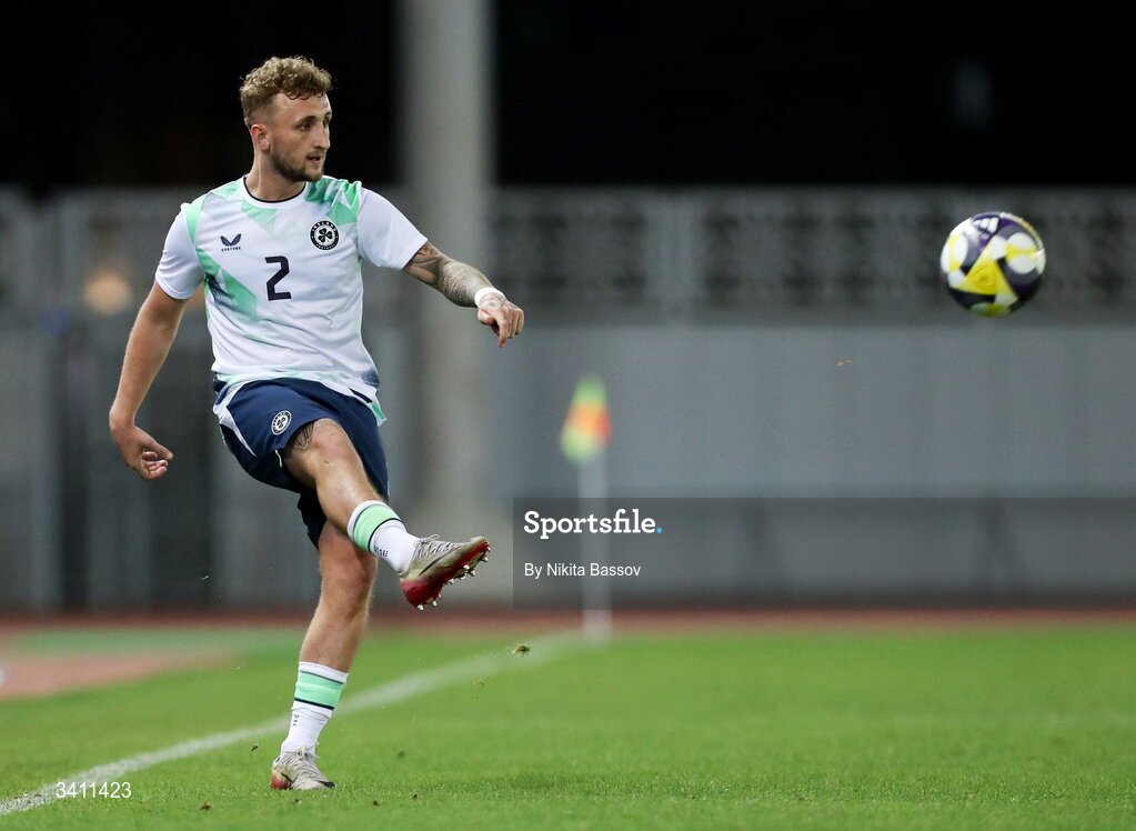 31 March 2026; Sam Curtis of Republic of Ireland during the UEFA European U21 Championship qualifier match between Kazakhstan and Republic of Ireland at Turkistan Arena in Turkeistan, Kazakhstan. Photo by Nikita Bassov/Sportsfile