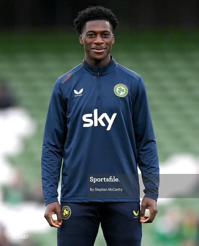 31 March 2026; James Abankwah of Republic of Ireland before the international friendly match between Republic of Ireland and North Macedonia at Aviva Stadium in Dublin. Photo by Stephen McCarthy/Sportsfile