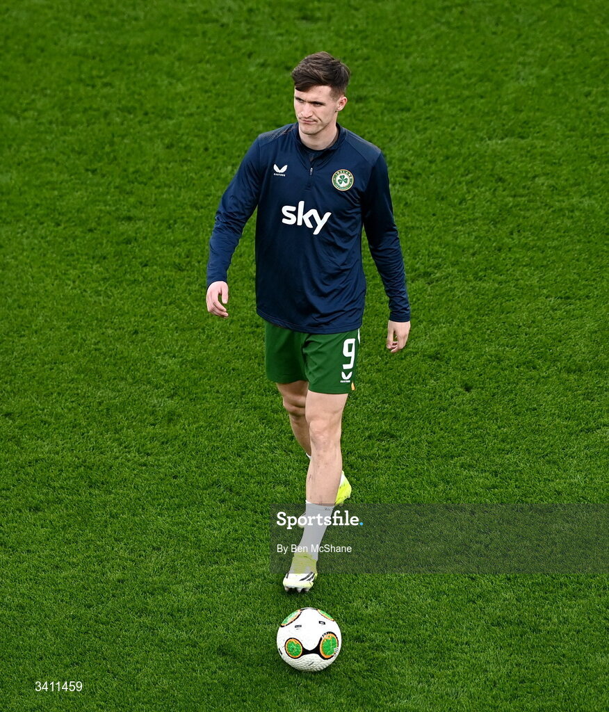 31 March 2026; Johnny Kenny of Republic of Ireland warms up before the international friendly match between Republic of Ireland and North Macedonia at Aviva Stadium in Dublin. Photo by Ben McShane/Sportsfile