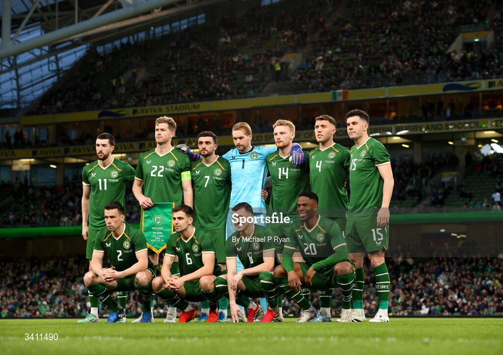 31 March 2026; The Republic of Ireland team before the international friendly match between Republic of Ireland and North Macedonia at Aviva Stadium in Dublin. Photo by Michael P Ryan/Sportsfile