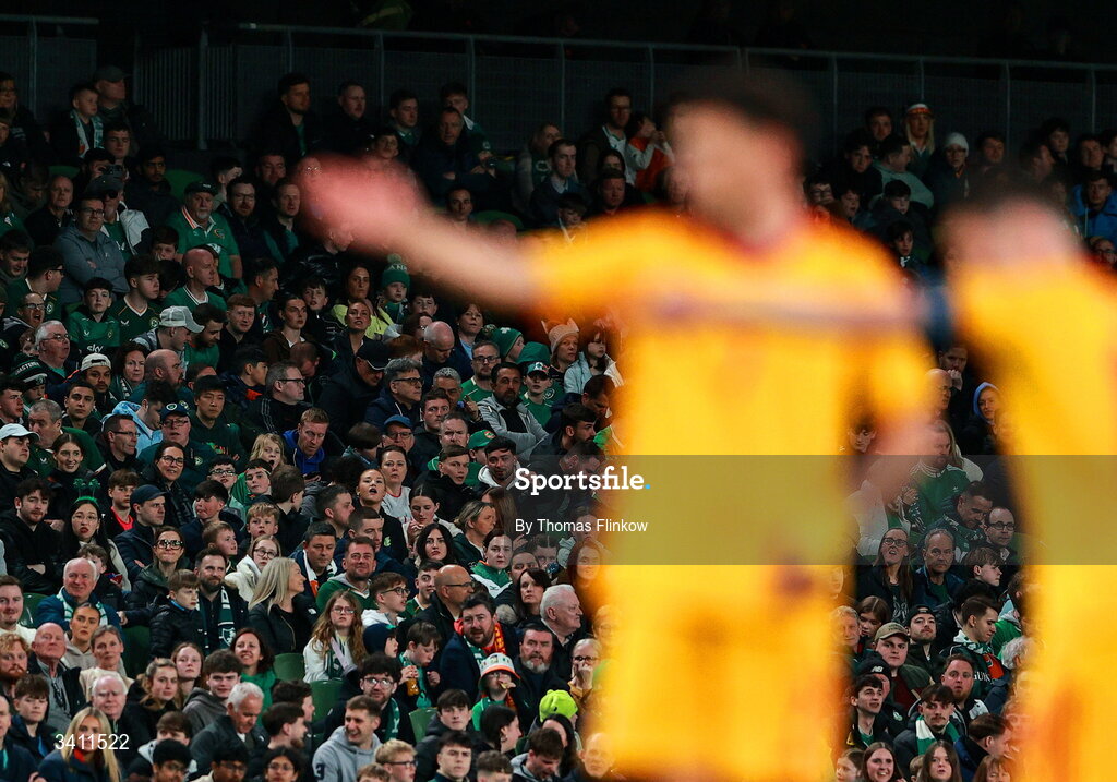 31 March 2026; Spectators during the international friendly match between Republic of Ireland and North Macedonia at Aviva Stadium in Dublin. Photo by Thomas Flinkow/Sportsfile
