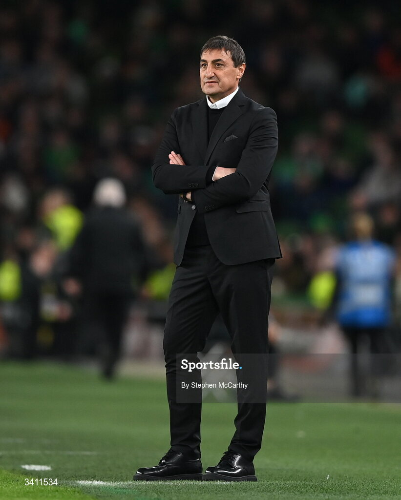31 March 2026; North Macedonia head coach Goce Sedloski during the international friendly match between Republic of Ireland and North Macedonia at Aviva Stadium in Dublin. Photo by Stephen McCarthy/Sportsfile