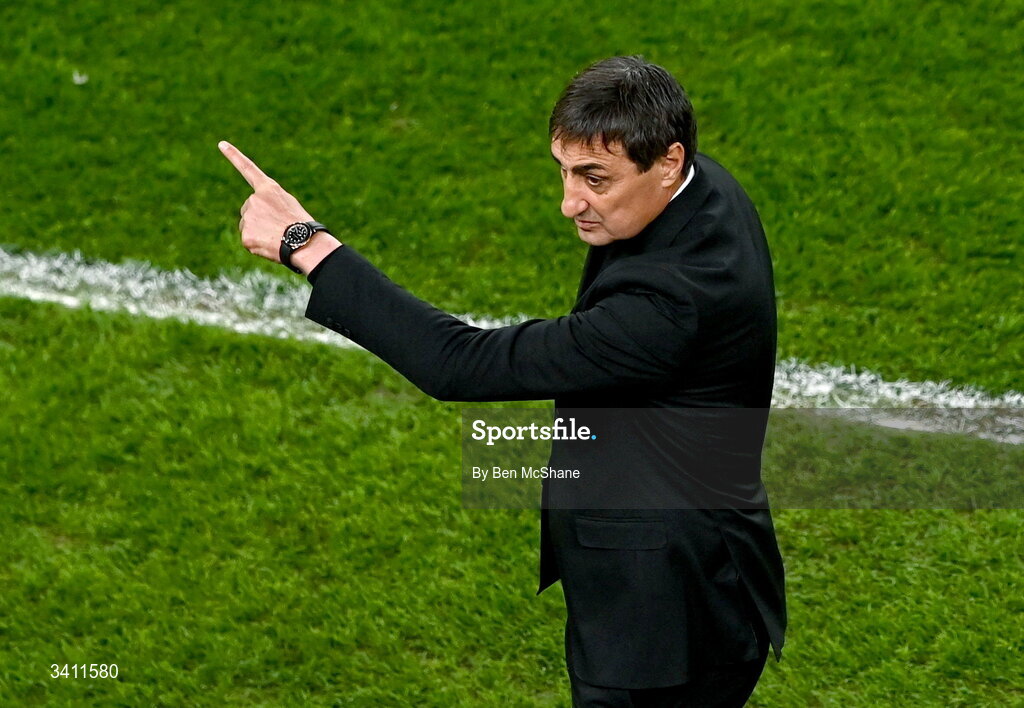 31 March 2026; North Macedonia head coach Goce Sedloski during the international friendly match between Republic of Ireland and North Macedonia at Aviva Stadium in Dublin. Photo by Ben McShane/Sportsfile