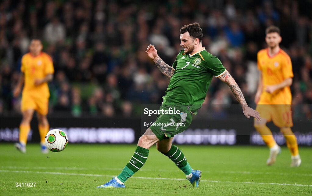 31 March 2026; Troy Parrott of Republic of Ireland during the international friendly match between Republic of Ireland and North Macedonia at Aviva Stadium in Dublin. Photo by Stephen McCarthy/Sportsfile
