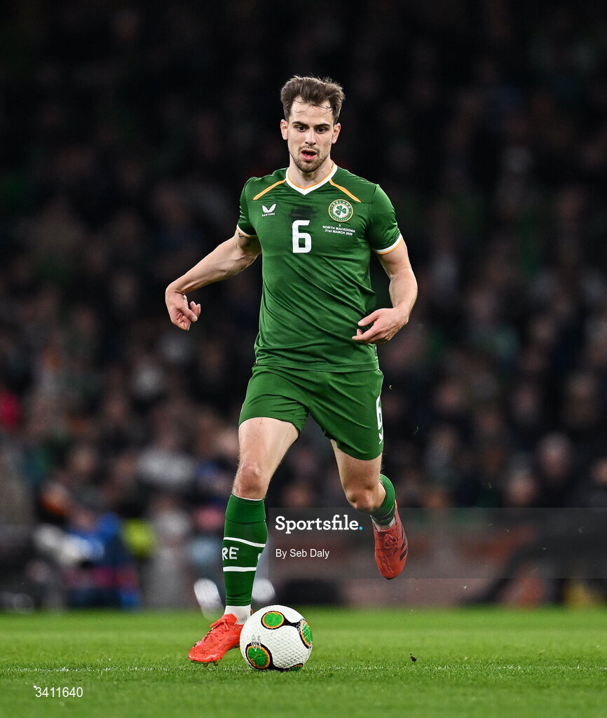 31 March 2026; Jayson Molumby of Republic of Ireland during the international friendly match between Republic of Ireland and North Macedonia at the Aviva Stadium in Dublin. Photo by Seb Daly/Sportsfile