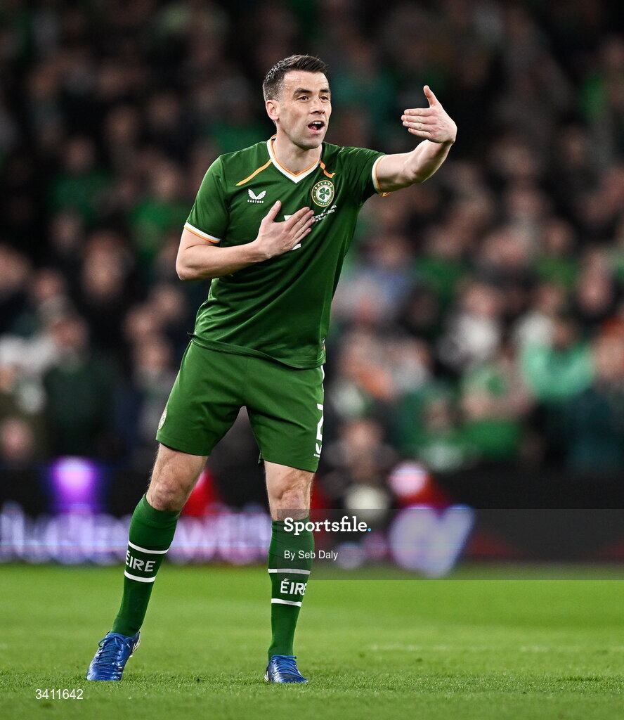 31 March 2026; Seamus Coleman of Republic of Ireland during the international friendly match between Republic of Ireland and North Macedonia at the Aviva Stadium in Dublin. Photo by Seb Daly/Sportsfile