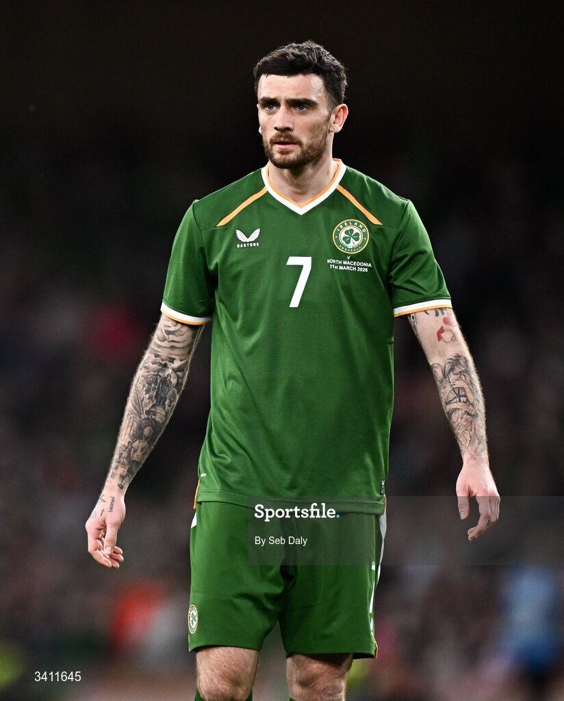31 March 2026; Troy Parrott of Republic of Ireland during the international friendly match between Republic of Ireland and North Macedonia at the Aviva Stadium in Dublin. Photo by Seb Daly/Sportsfile