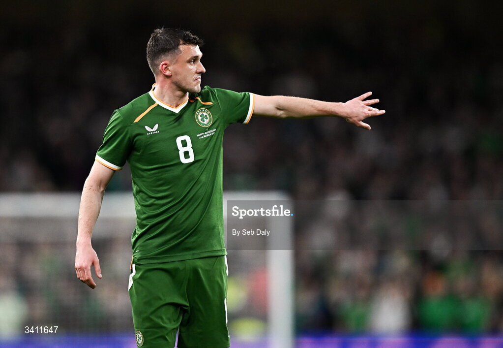 31 March 2026; Jason Knight of Republic of Ireland during the international friendly match between Republic of Ireland and North Macedonia at the Aviva Stadium in Dublin. Photo by Seb Daly/Sportsfile