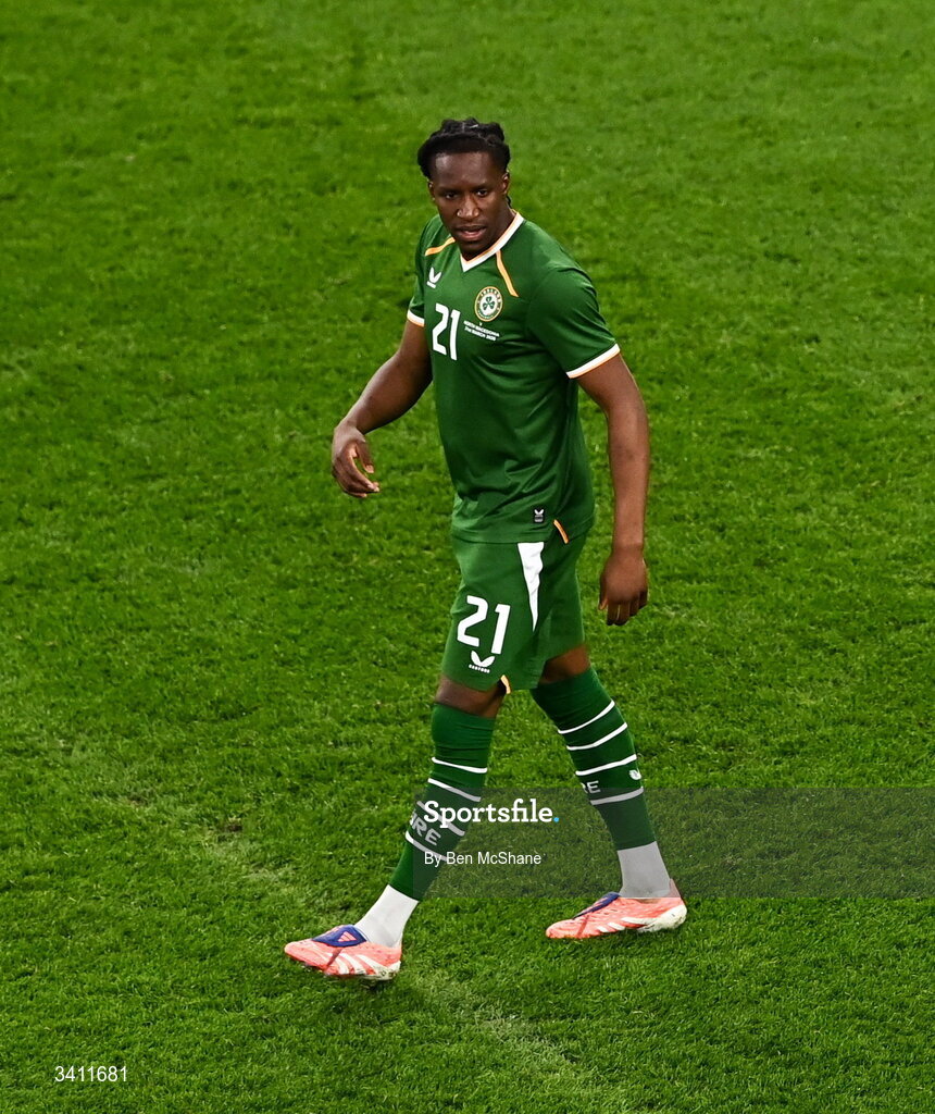 31 March 2026; Bosun Lawal of Republic of Ireland during the international friendly match between Republic of Ireland and North Macedonia at Aviva Stadium in Dublin. Photo by Ben McShane/Sportsfile