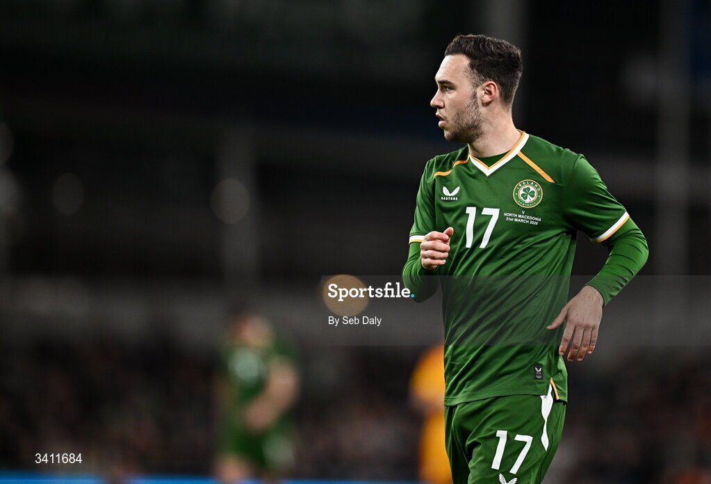 31 March 2026; Harvey Vale of Republic of Ireland during the international friendly match between Republic of Ireland and North Macedonia at the Aviva Stadium in Dublin. Photo by Seb Daly/Sportsfile