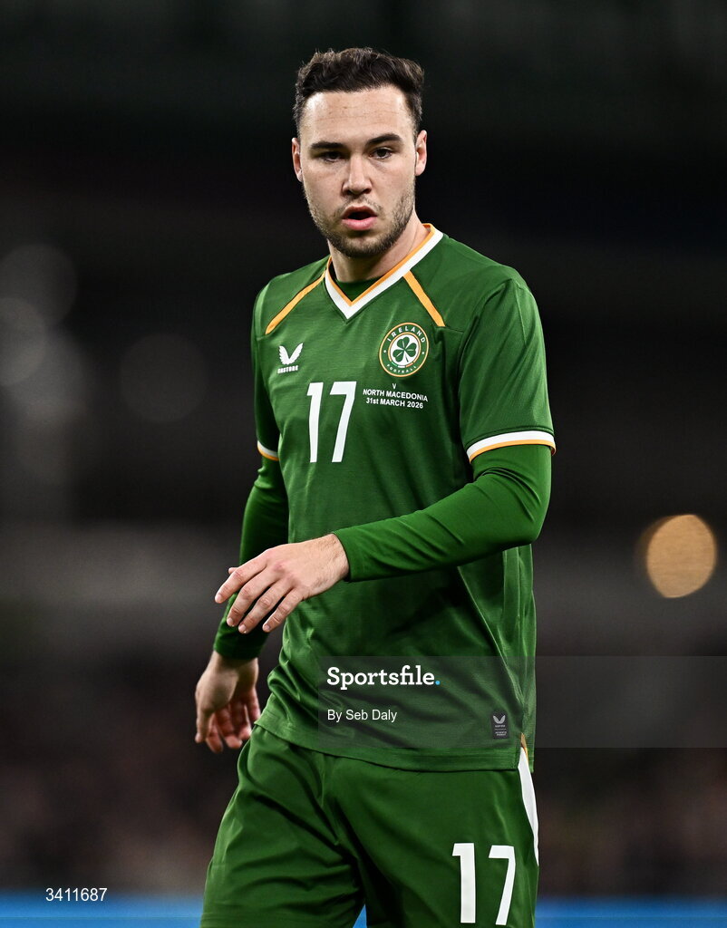 31 March 2026; Harvey Vale of Republic of Ireland during the international friendly match between Republic of Ireland and North Macedonia at the Aviva Stadium in Dublin. Photo by Seb Daly/Sportsfile