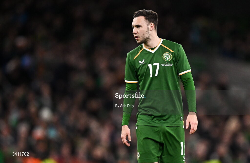 31 March 2026; Harvey Vale of Republic of Ireland during the international friendly match between Republic of Ireland and North Macedonia at the Aviva Stadium in Dublin. Photo by Seb Daly/Sportsfile