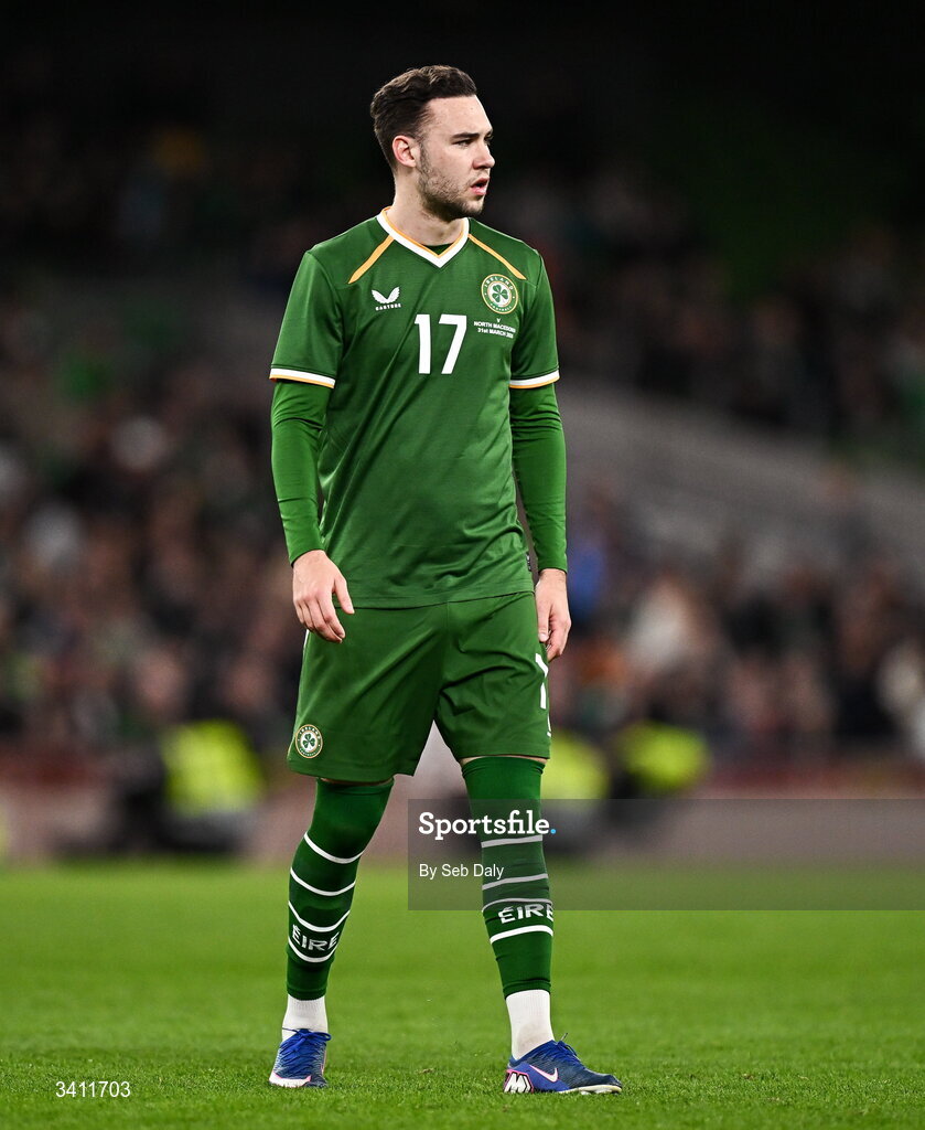 31 March 2026; Harvey Vale of Republic of Ireland during the international friendly match between Republic of Ireland and North Macedonia at the Aviva Stadium in Dublin. Photo by Seb Daly/Sportsfile