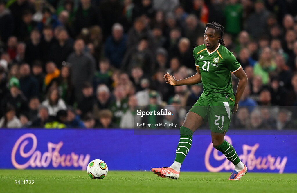 31 March 2026; Bosun Lawal of Republic of Ireland during the international friendly match between Republic of Ireland and North Macedonia at Aviva Stadium in Dublin. Photo by Stephen McCarthy/Sportsfile