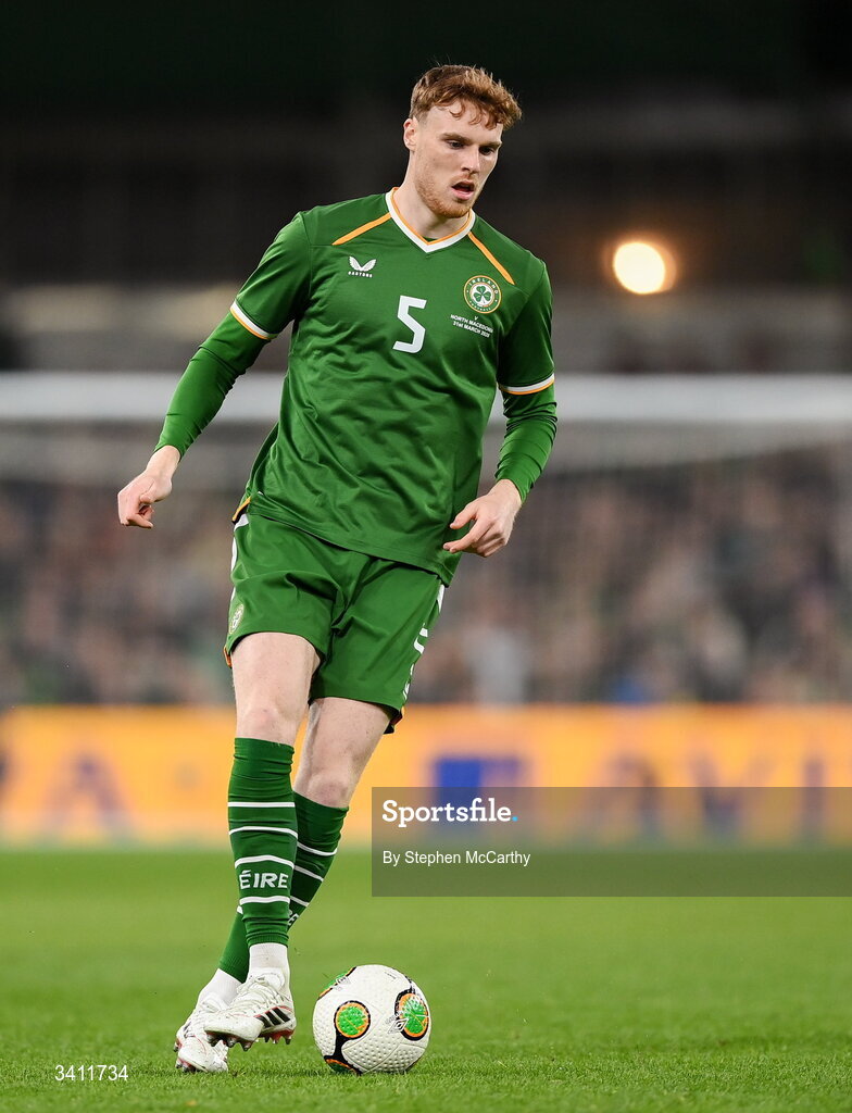 31 March 2026; Jake O'Brien of Republic of Ireland during the international friendly match between Republic of Ireland and North Macedonia at Aviva Stadium in Dublin. Photo by Stephen McCarthy/Sportsfile