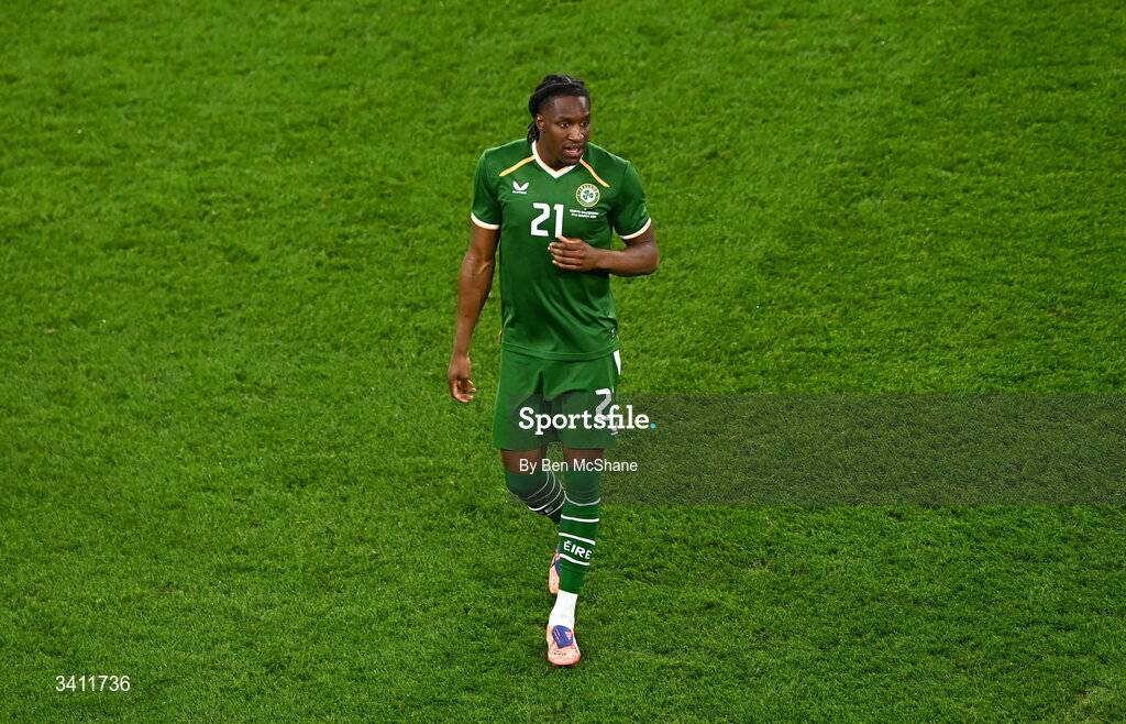 31 March 2026; Bosun Lawal of Republic of Ireland during the international friendly match between Republic of Ireland and North Macedonia at Aviva Stadium in Dublin. Photo by Ben McShane/Sportsfile